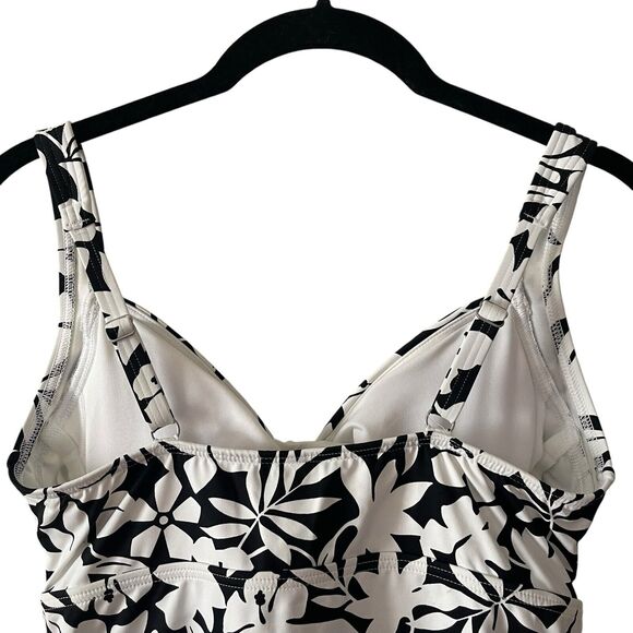 Lands' End 2 P Tankini Petite Black White Print Shelf Bra Floral Swimwear NWT - Picture 7 of 8